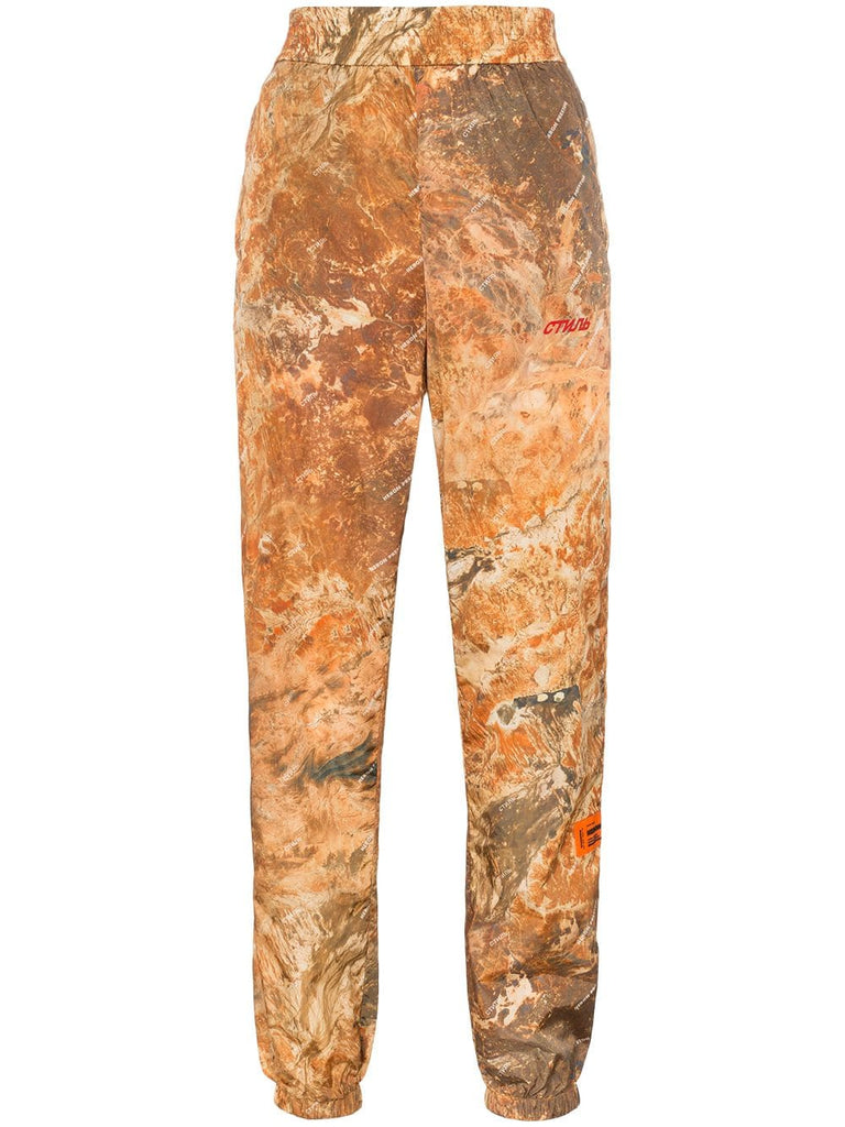 high-waisted camo print track pants