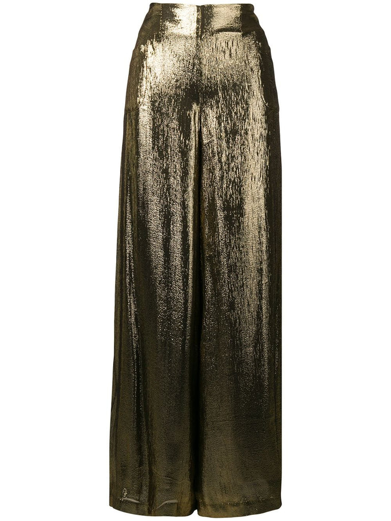 wide-leg lamé trousers