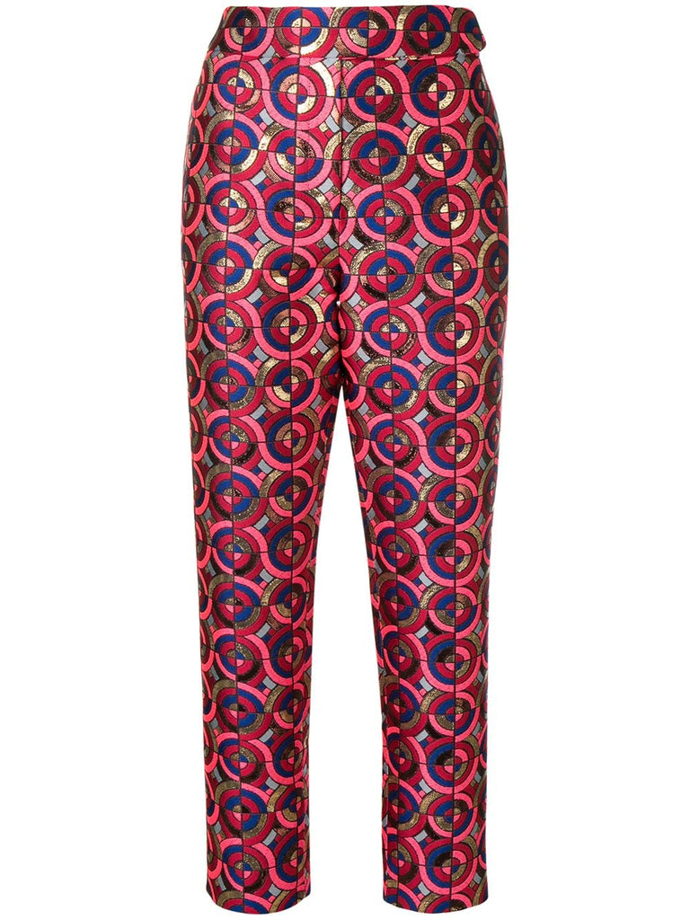 cropped metallic-jacquard trousers