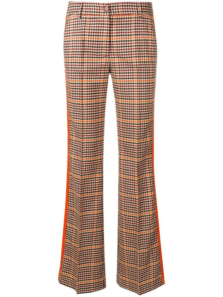 checked flared trousers