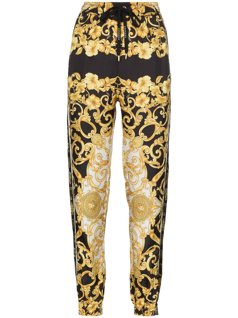 Baroque print loose fit silk track pants