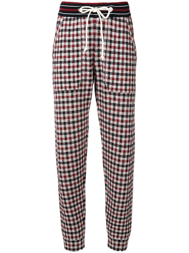 grid patterned trousers