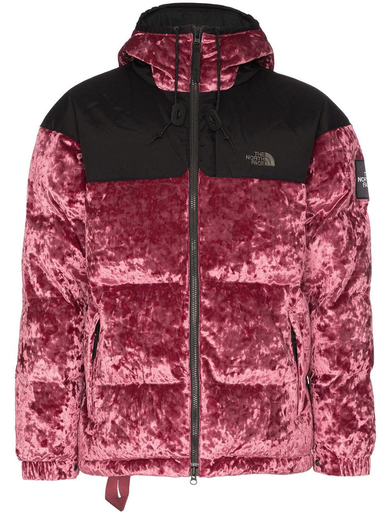 Nuptse velvet feather down hooded jacket