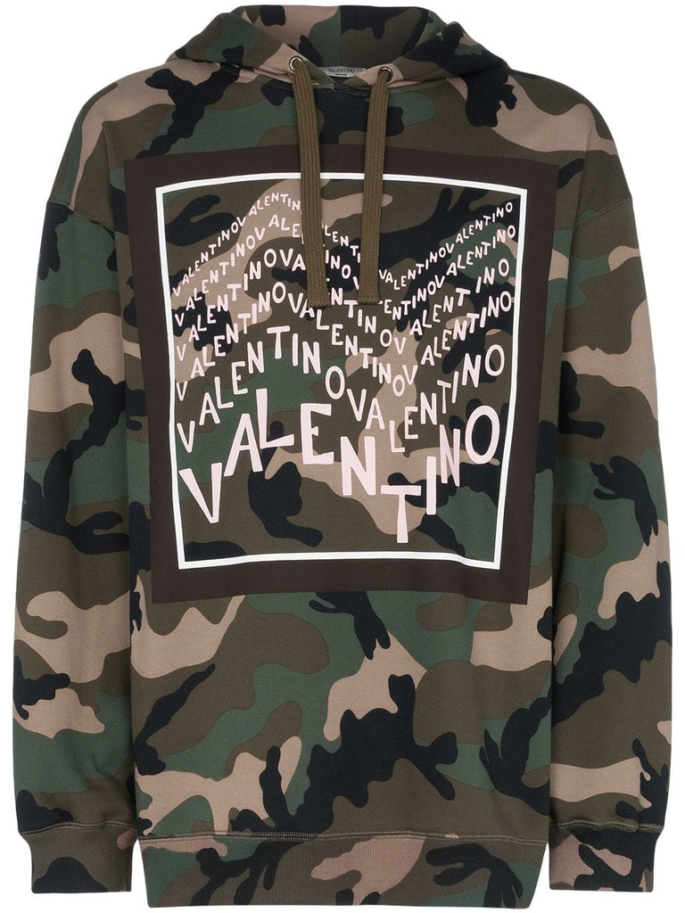 logo print camouflage cotton blend hoodie