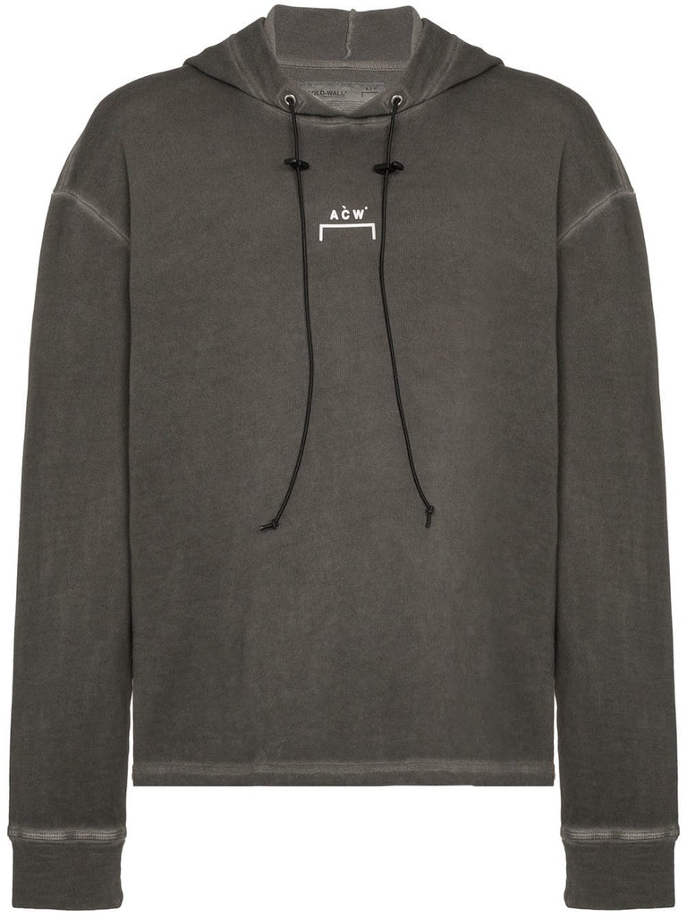 grey logo print cotton hoodie