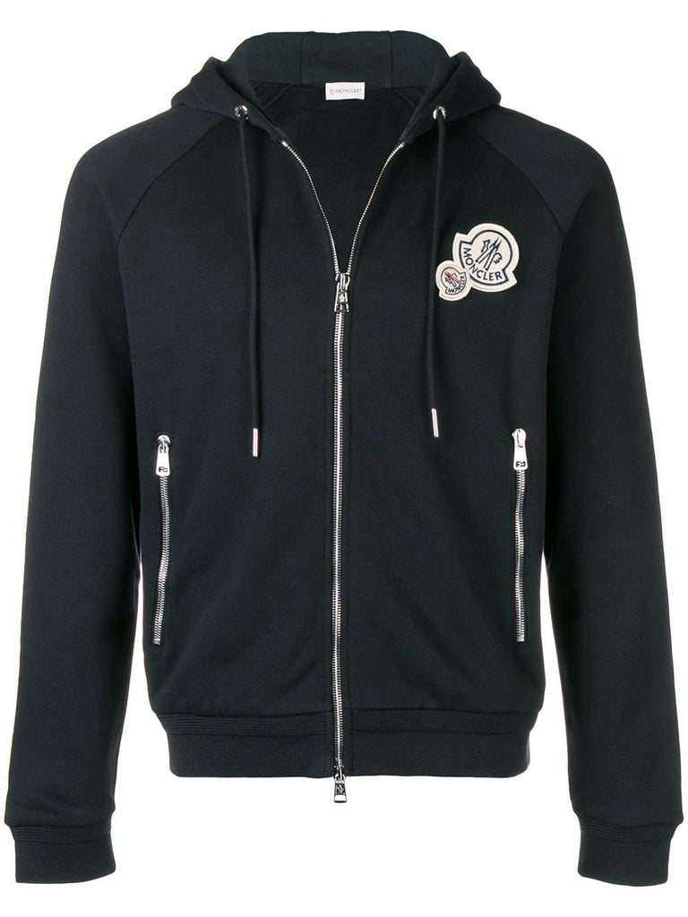 patch embellished zipped hoodie