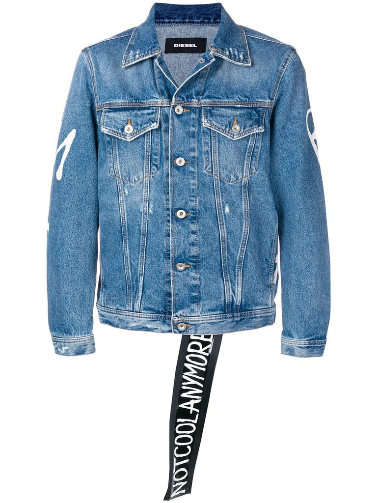 Not cool anymore' print denim jacket