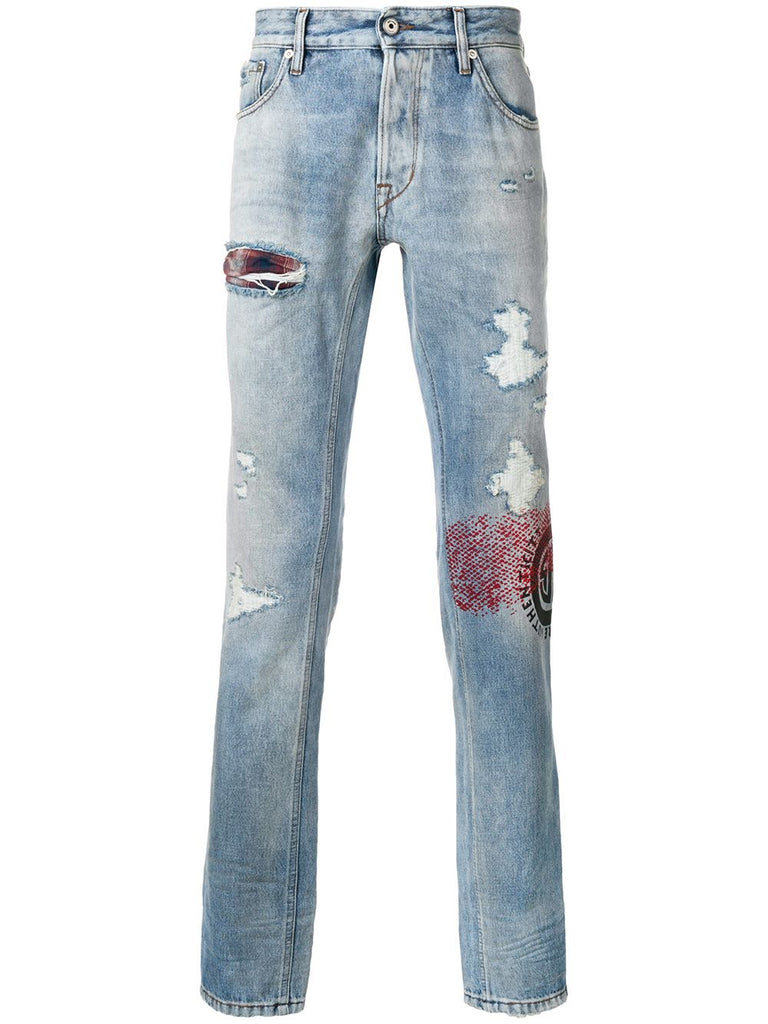 distressed straight fit jeans