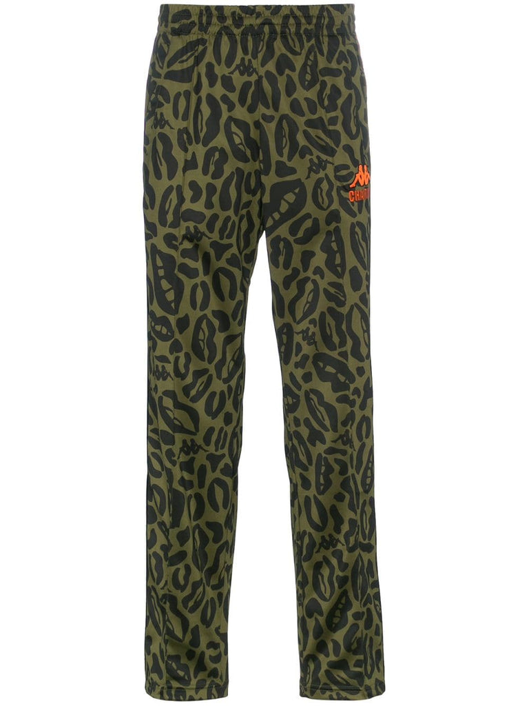 leopard print and logo embroidered sweatpants