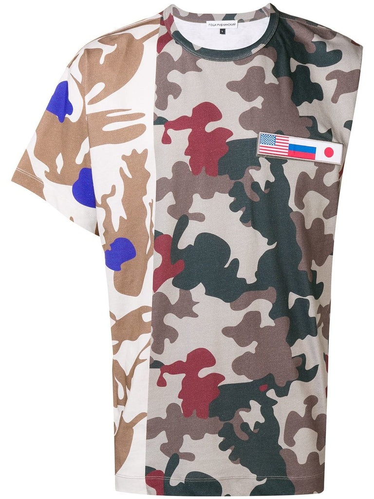 patchwork camouflage asymmetric T-shirt