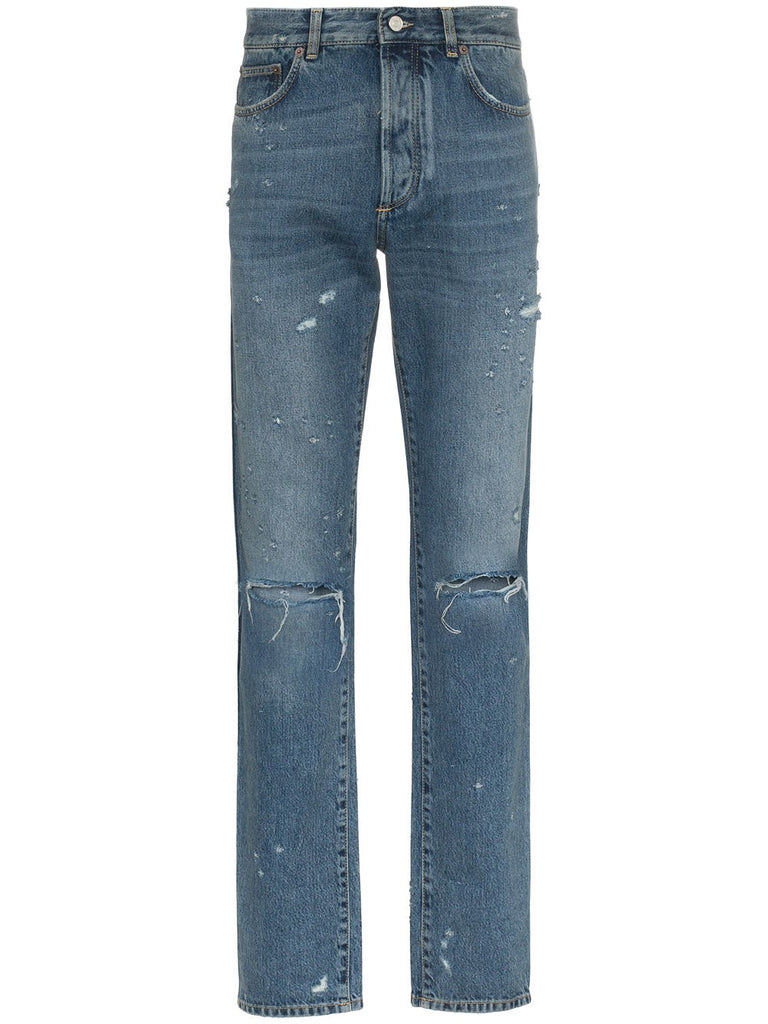 slim-fit destroyed denim jeans