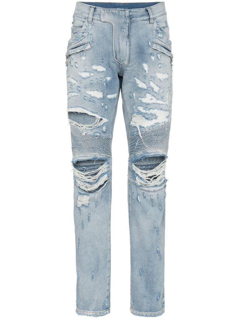 slim ripped biker jeans