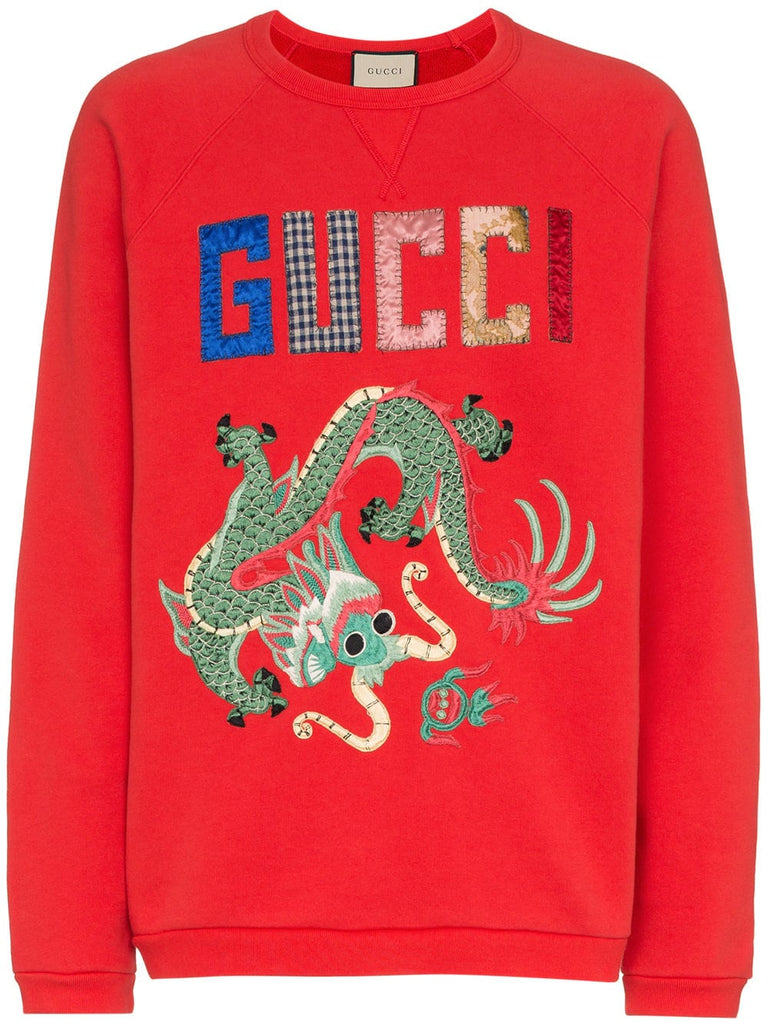 dragon patchwork cotton sweatshirt