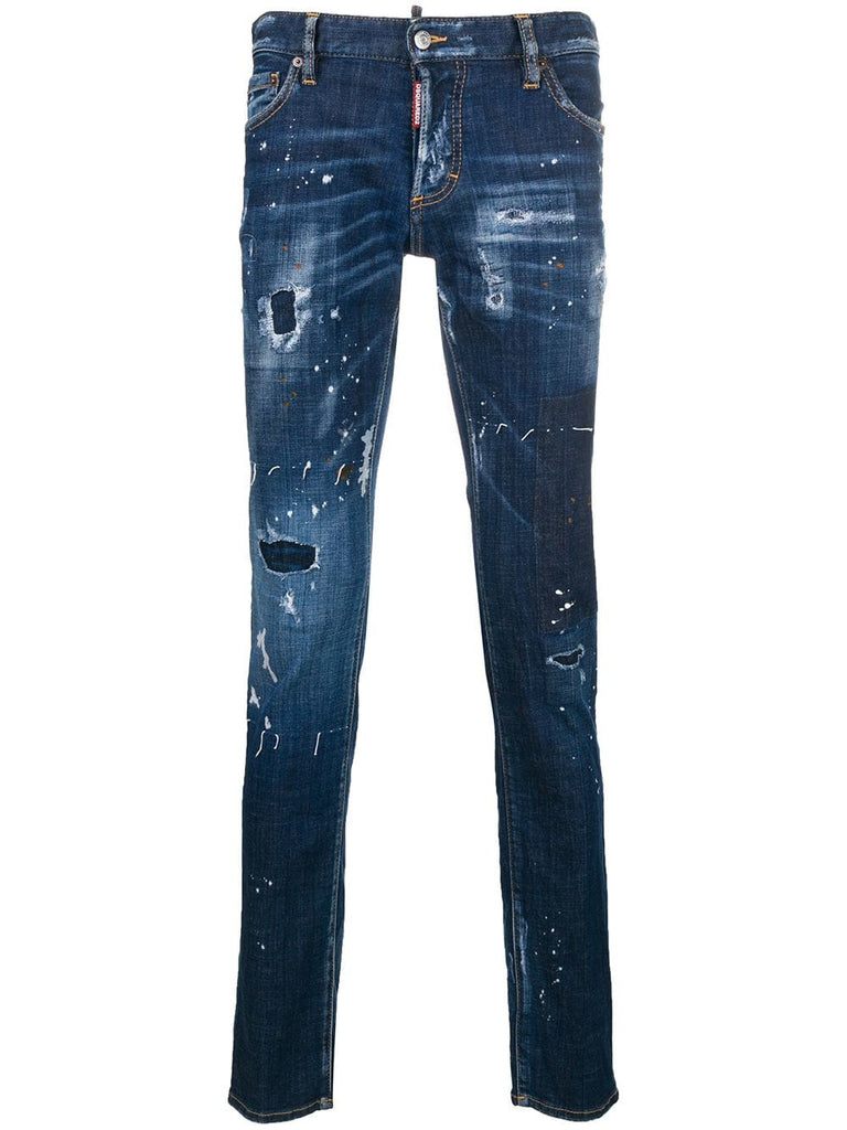 distressed splatter-print jeans