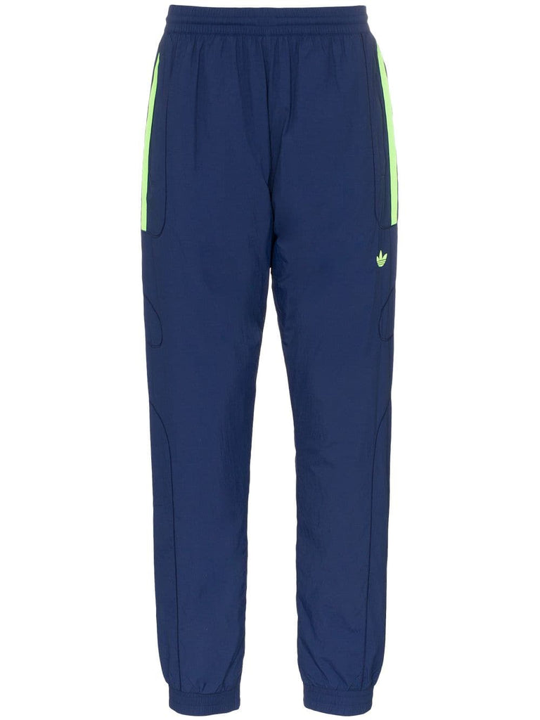 navy blue triple stripe track pants