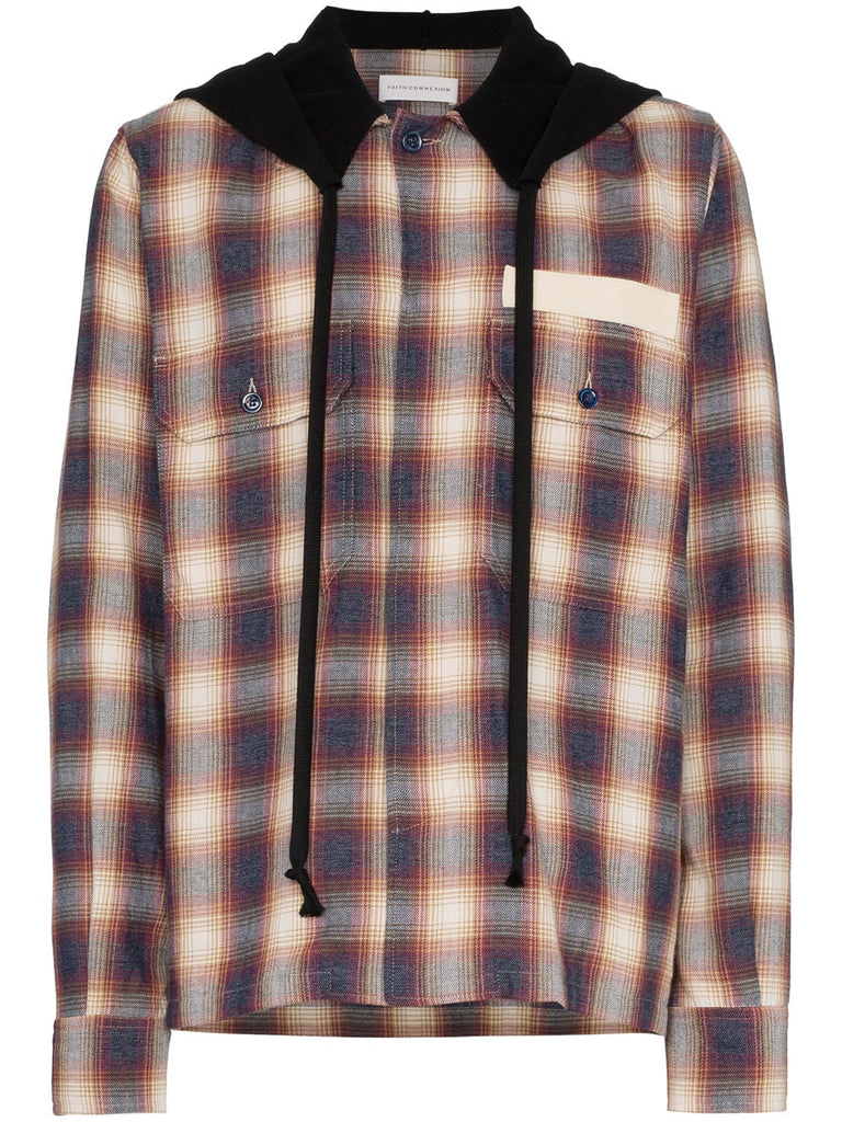 hooded check cotton shirt