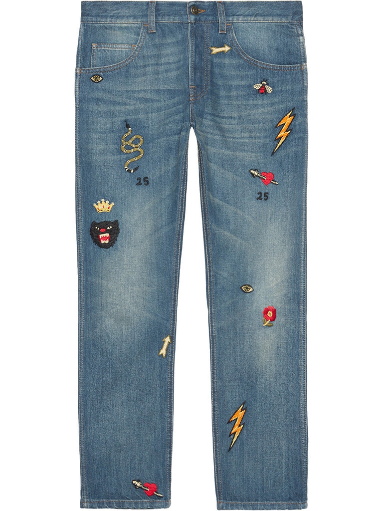 Tapered denim pant with symbols