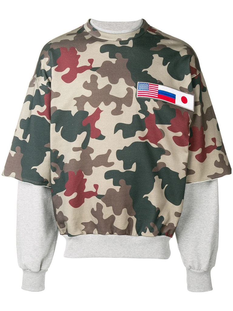 layered camouflage sweatshirt