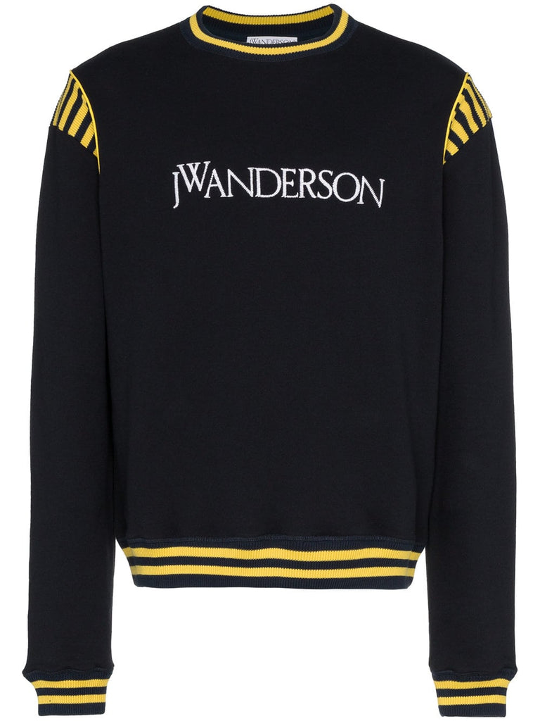 navy logo embroidered stripe cotton sweatshirt