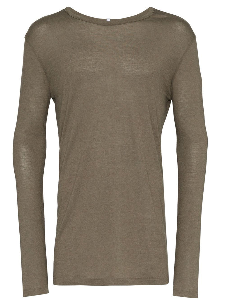 khaki green long sleeve cashmere blend t shirt