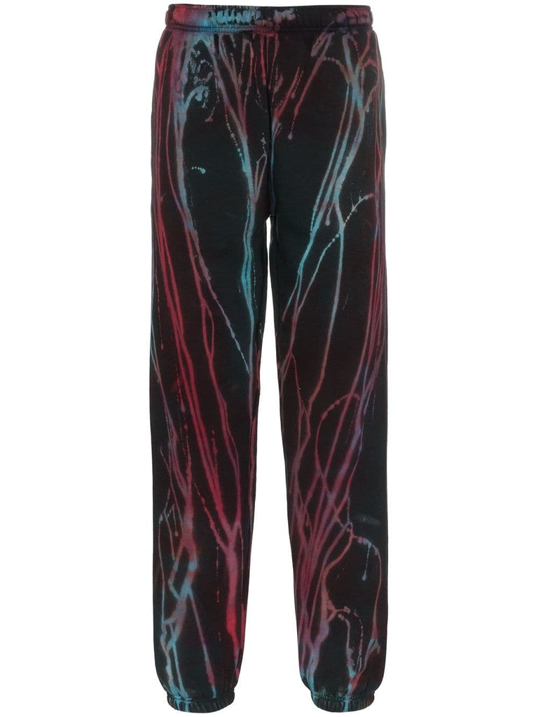 red and blue paint print sweatpants