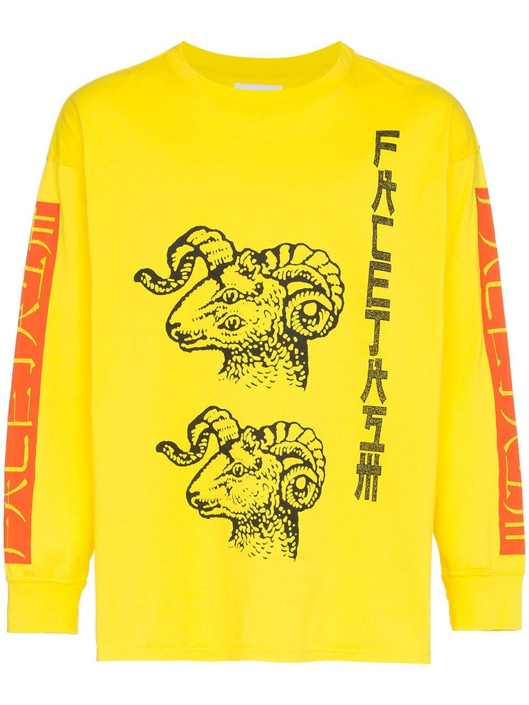 Yellow Graphic Print Long-Sleeved Cotton T-Shirt