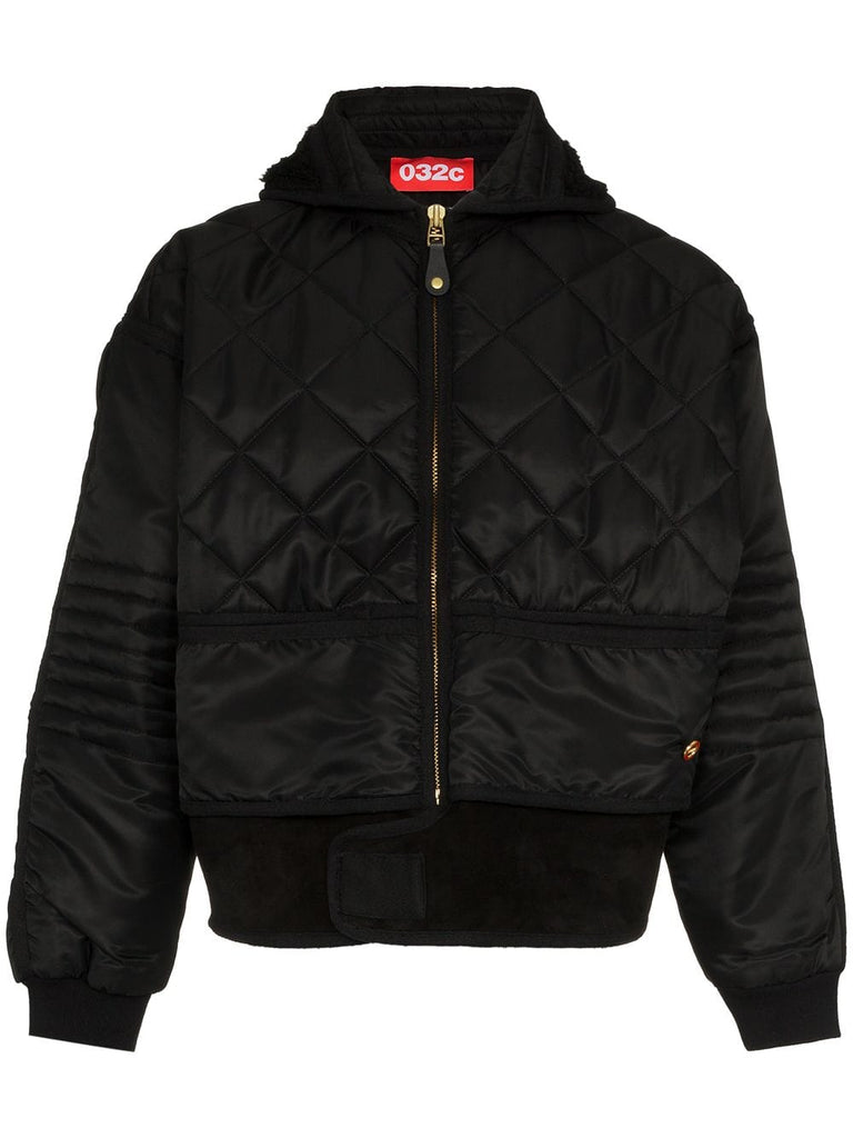 leather trim quilted bomber jacket