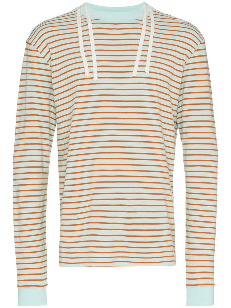 stripe drawstring cotton sweatshirt