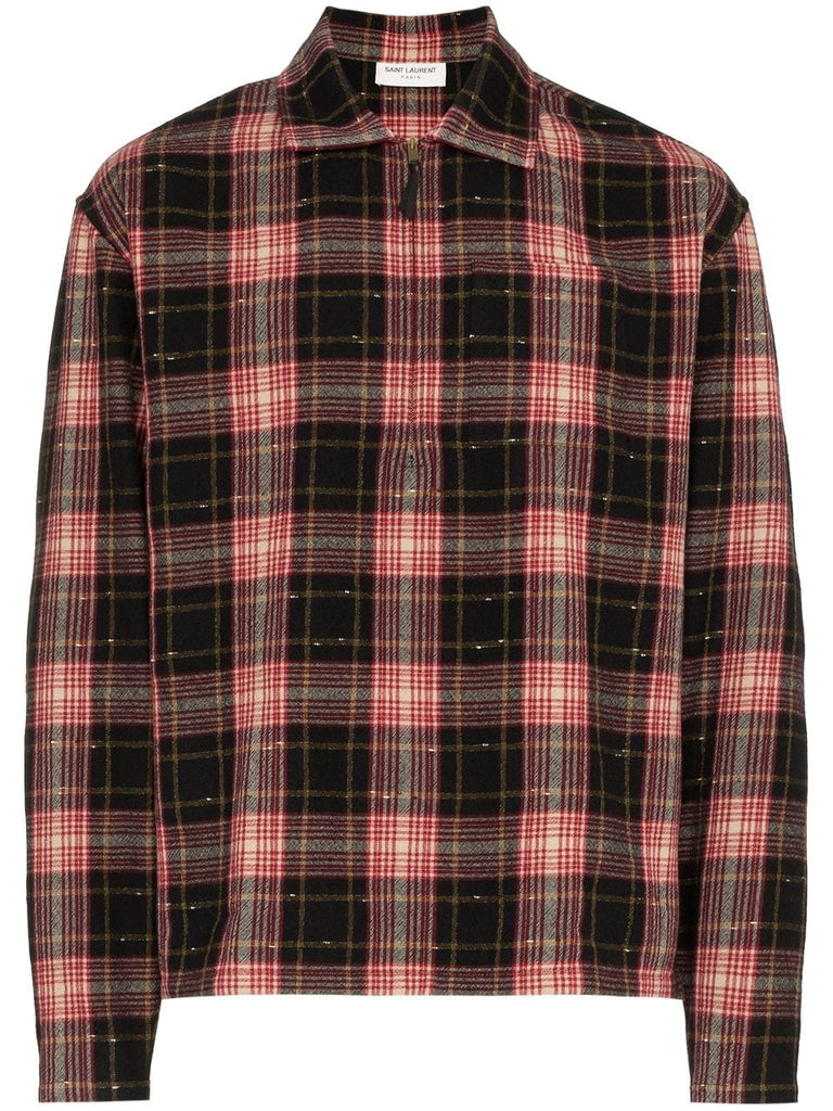 zip check print shirt