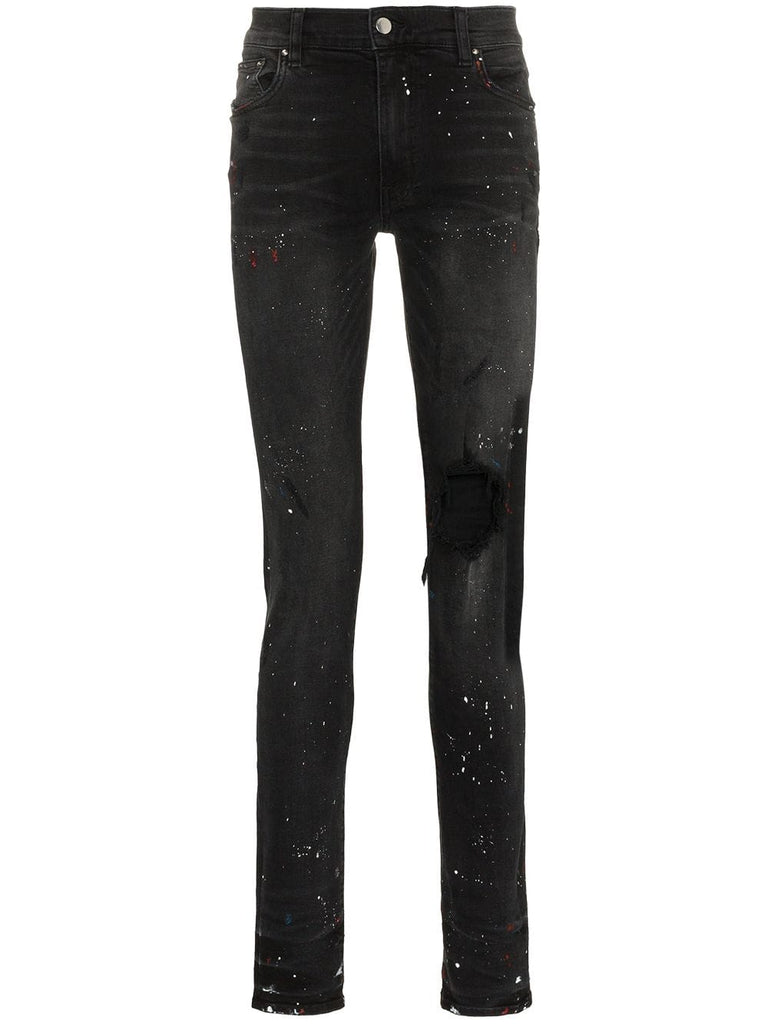 paint splattered distressed skinny jeans