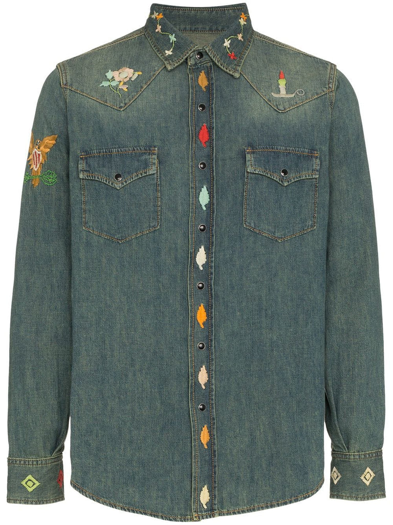 embroidered denim fitted shirt