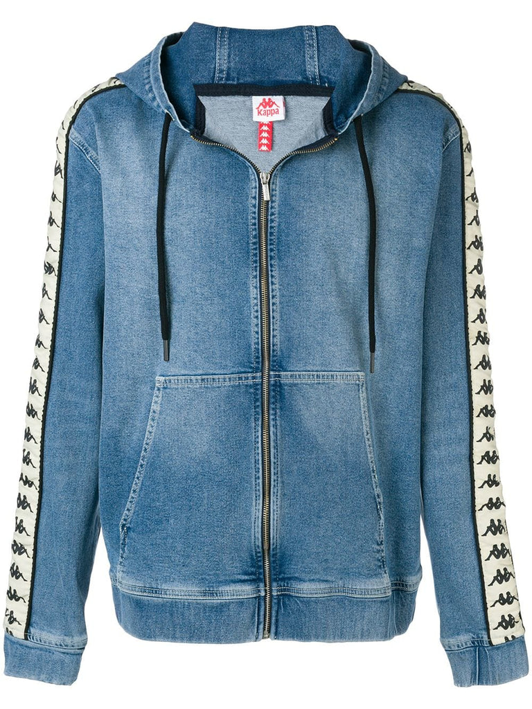 branded sleeves denim hoodie