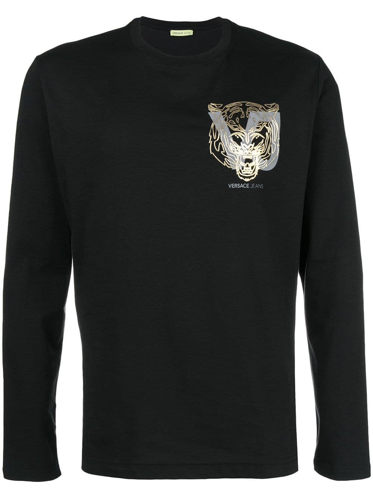 metallic printed logo long sleeve T-shirt