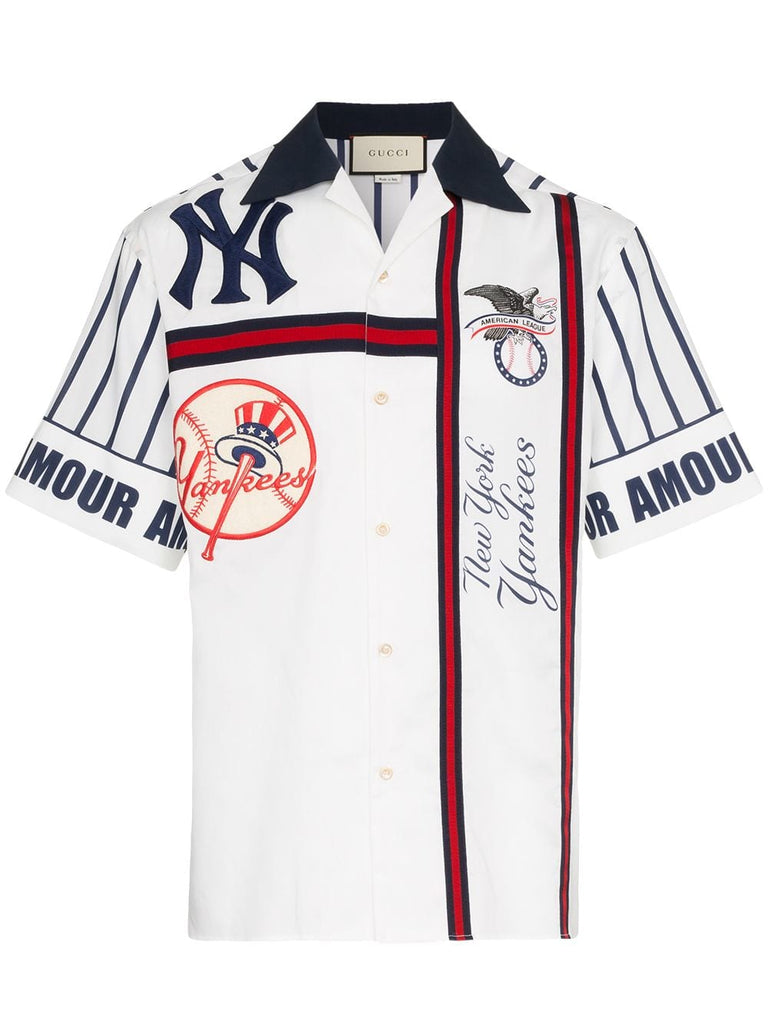 NY Yankees embroidered cotton bowling shirt