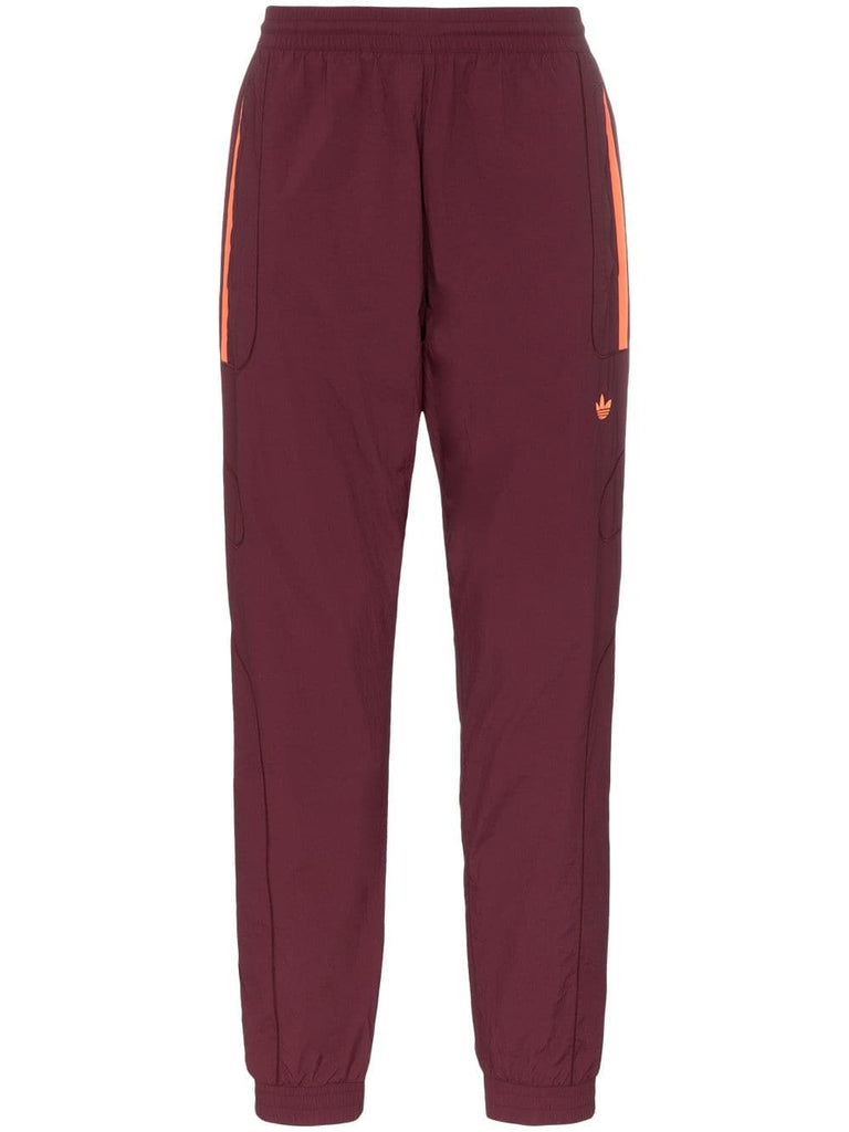 burgundy triple stripe track pants