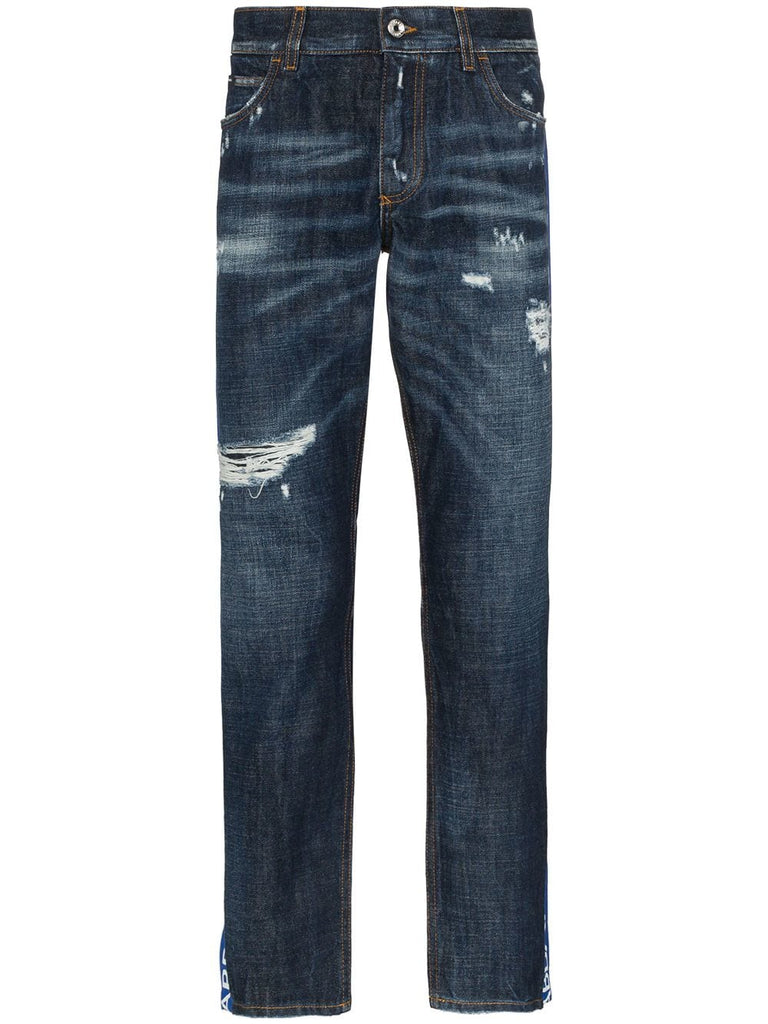 cropped distressed slim ticker jeans