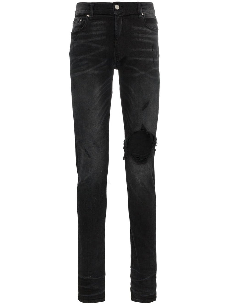 slim-fit distressed jeans