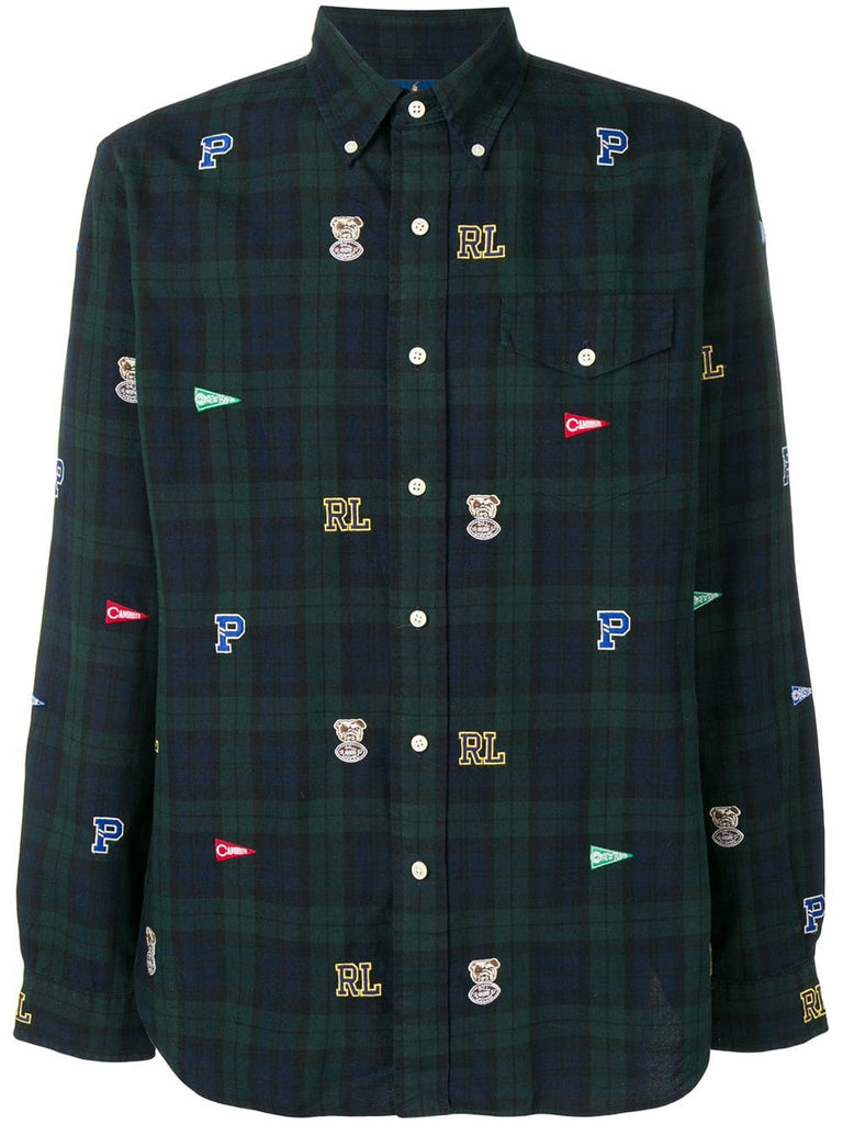 embroidered logo plaid shirt