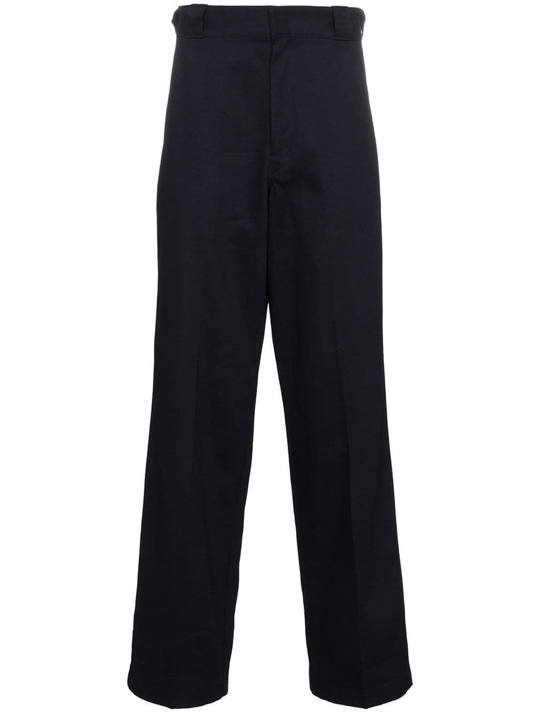 navy patch logo cotton trousers