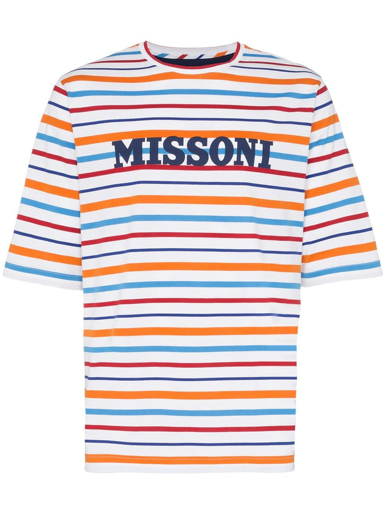 stripe print logo embellished cotton T-shirt