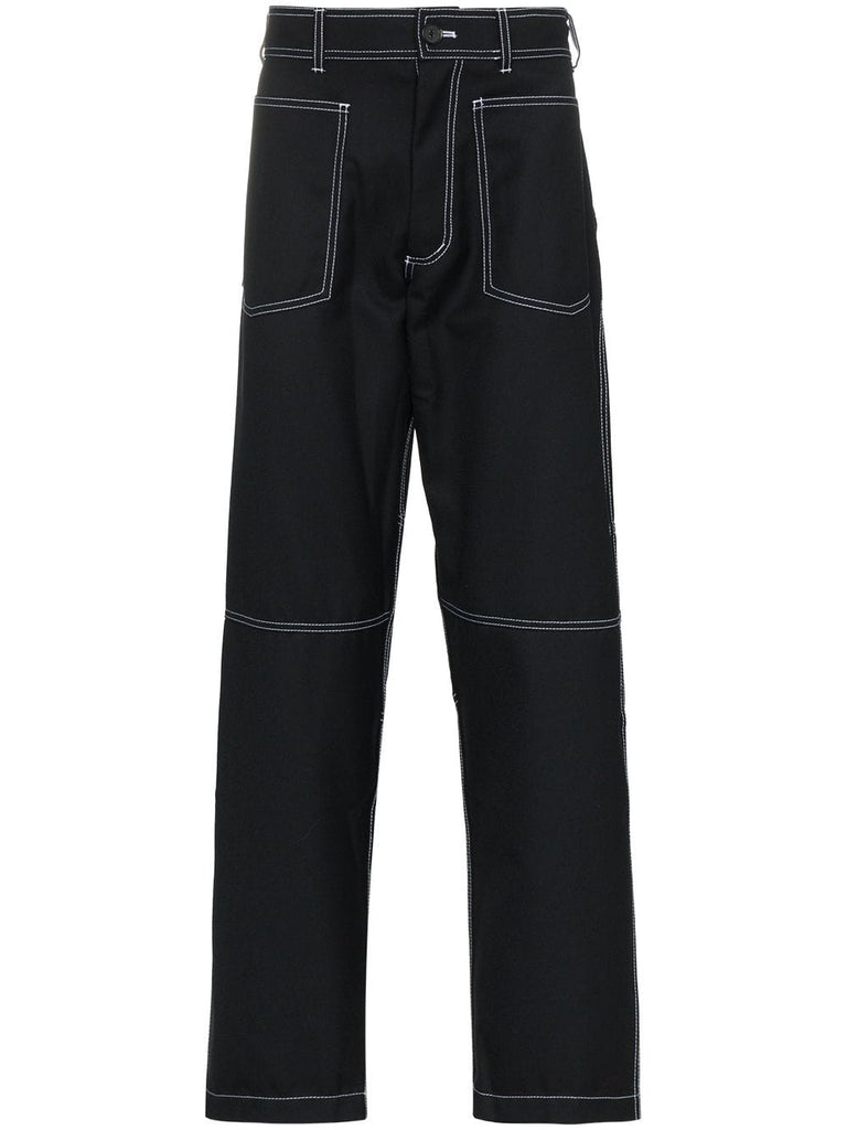 topstitched pocket wool blend trousers