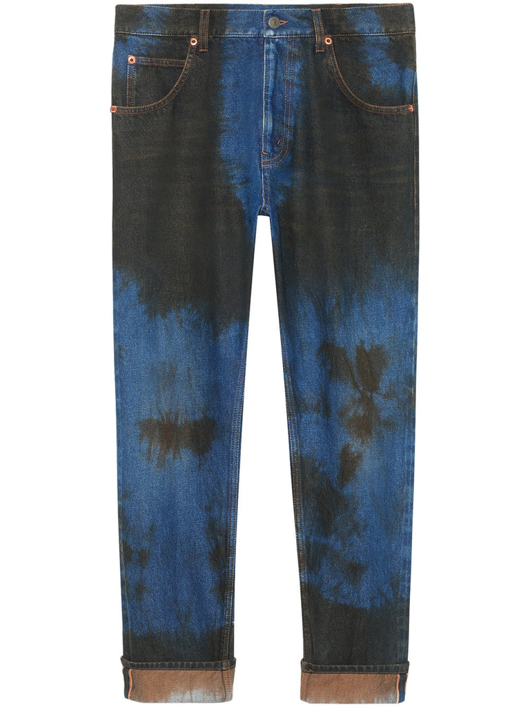 Washed denim loose tapered pant