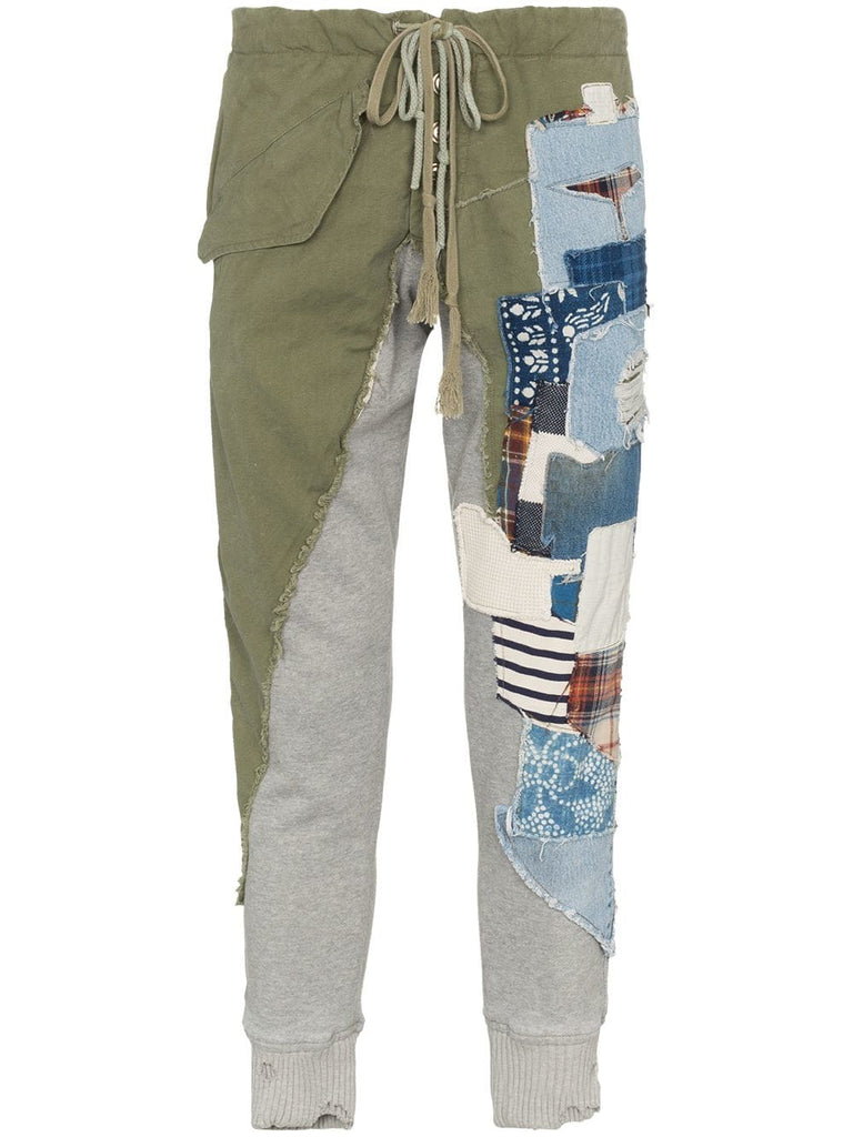 patchwork slim leg cotton track pants