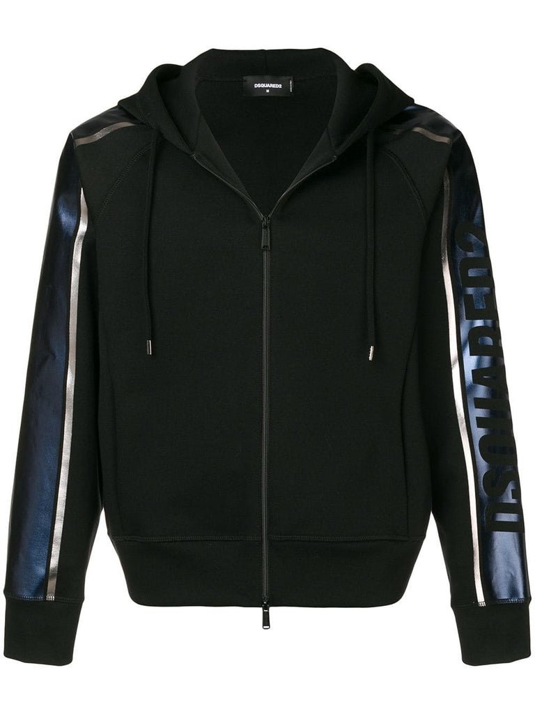 metallic logo hooded jacket