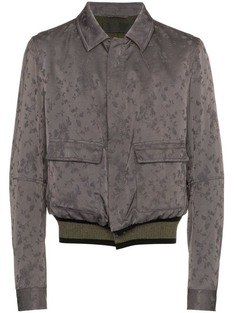 floral print wool and cotton blend bomber jacket