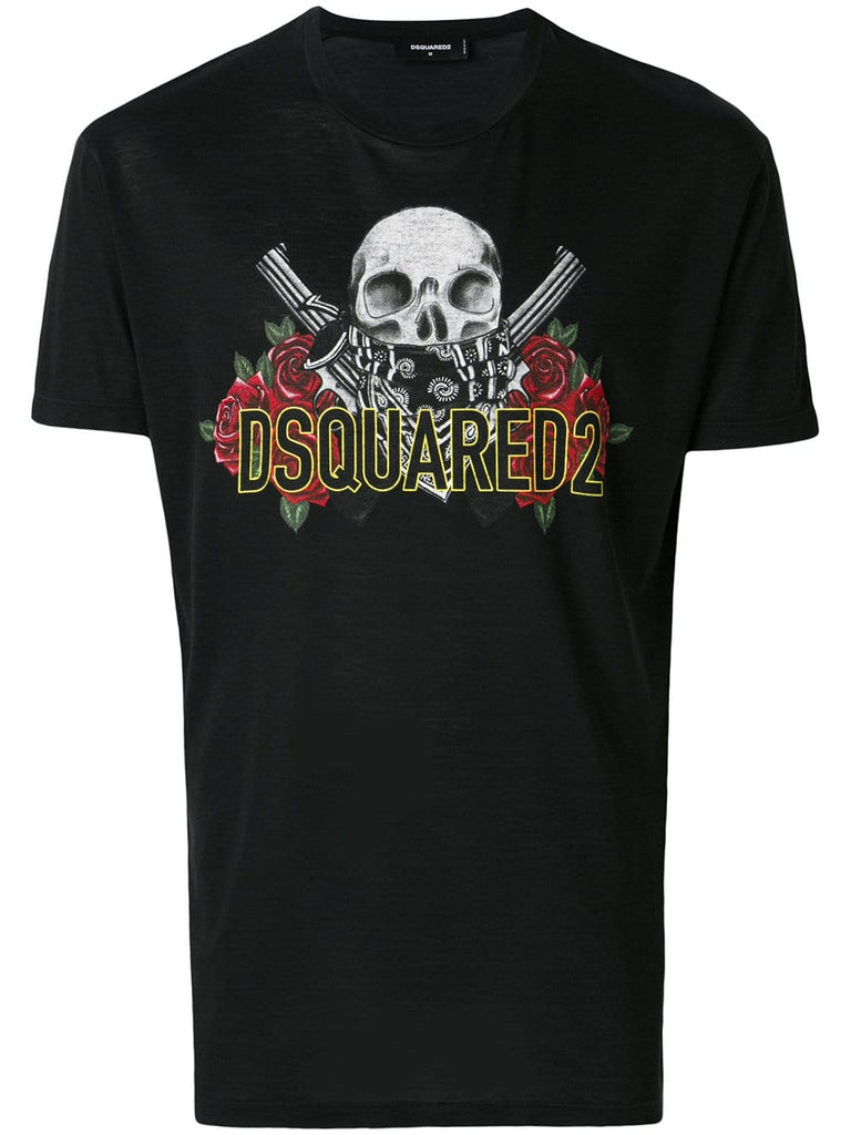 skull and rose logo print T-shirt