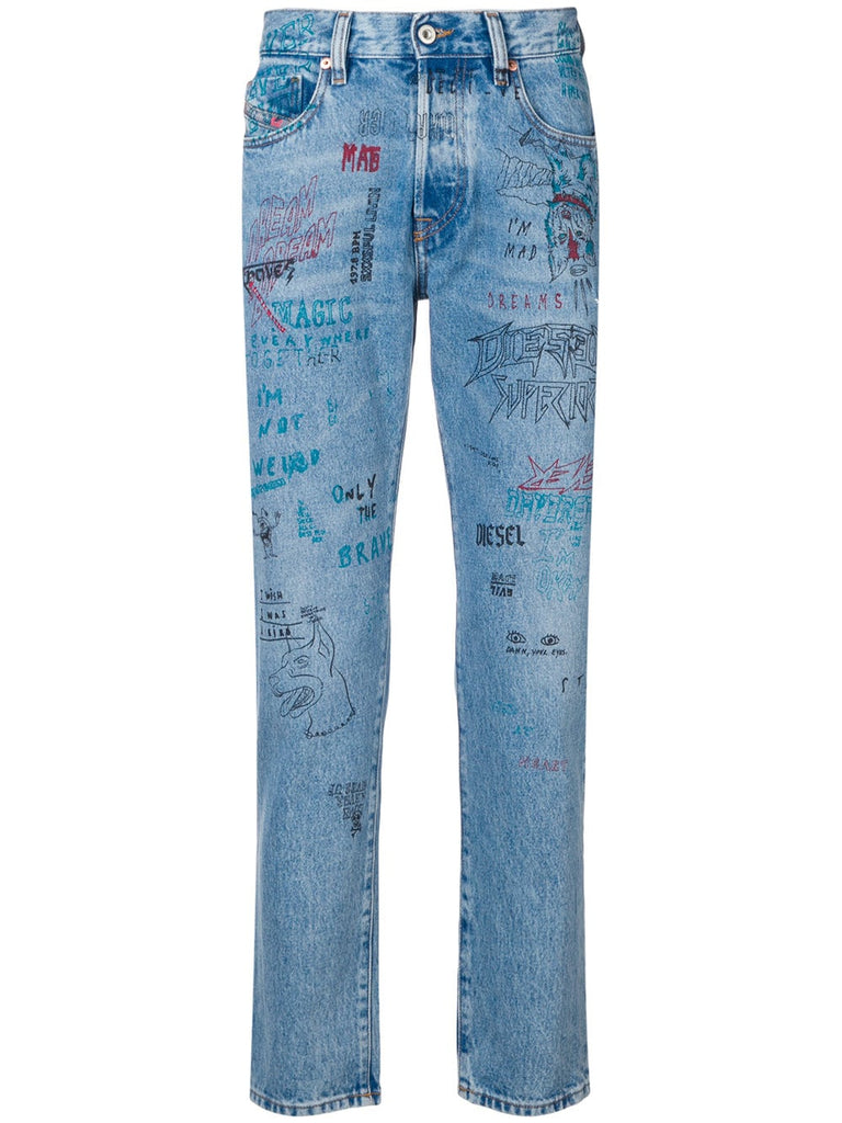 doodle print jeans