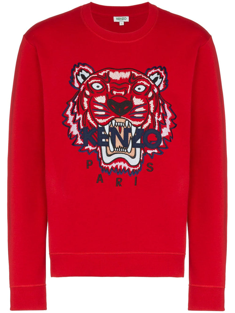 red tiger embroidered cotton sweatshirt