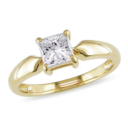 Womens 1 CT. T.W. Princess White Diamond 14K Gold Solitaire Ring