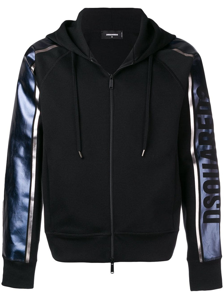 printed sleeve zip-up hoodie